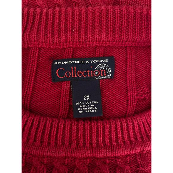Holiday Red Men's Big and Tall, 2X Cableknit Sweater, 100% Cotton, Round Neck - Picture 3 of 3